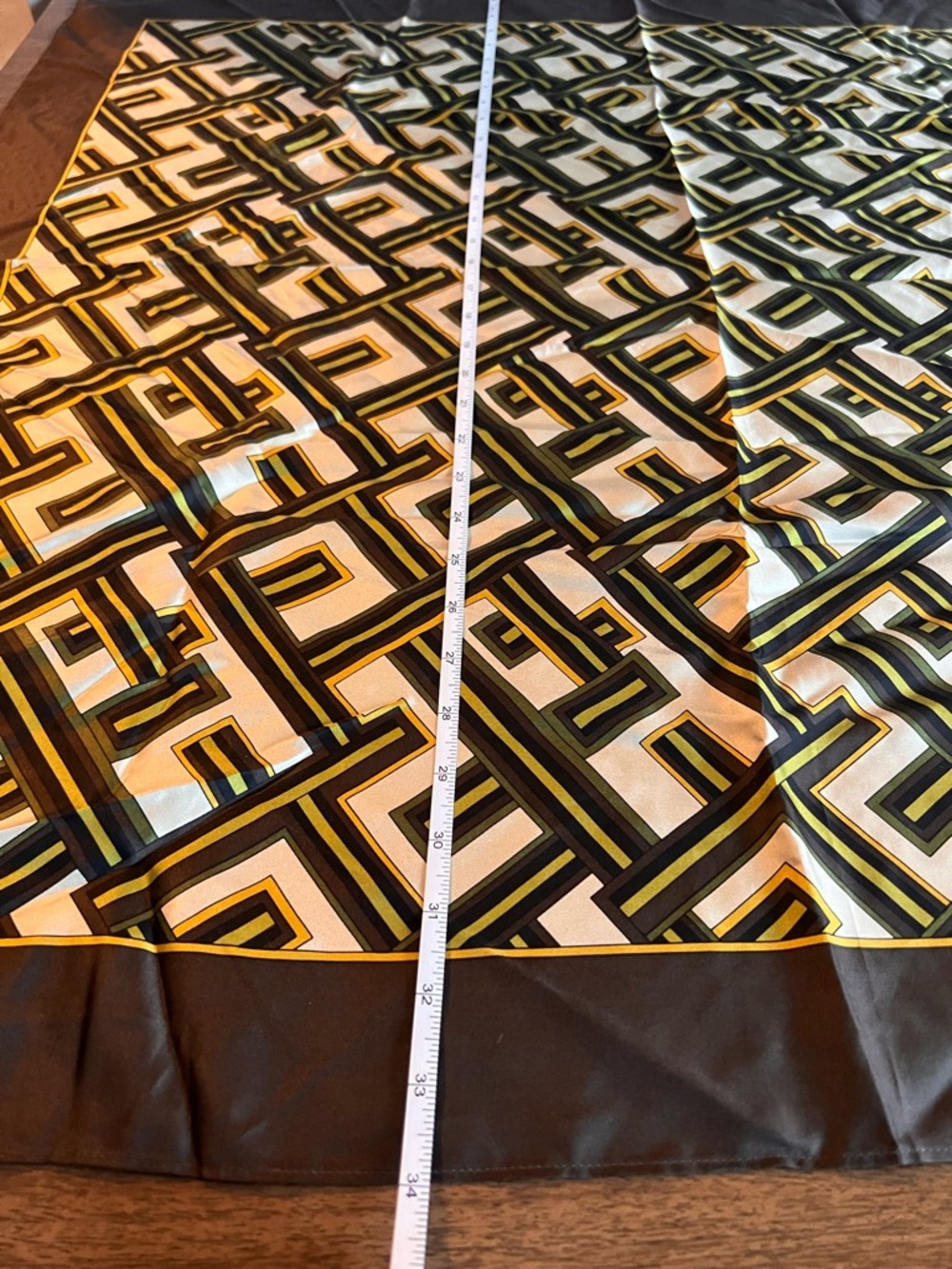 Ann Taylor LOFT Silk Scarf Green Brown Geometric Print Lightweight Square - Picture 7 of 8